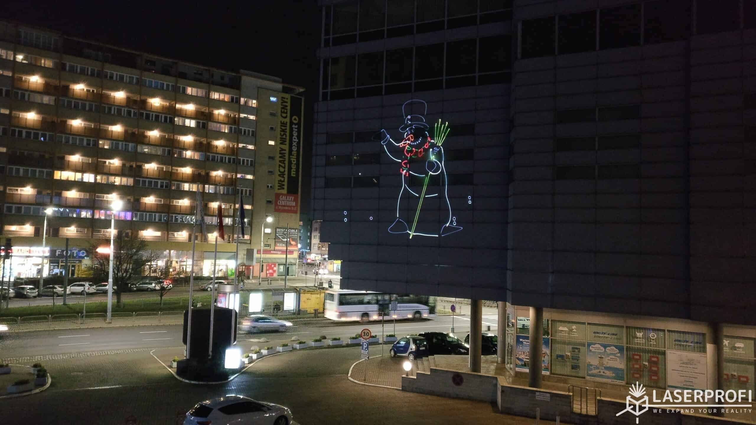 Animacja laserowa na hotelu Radisson