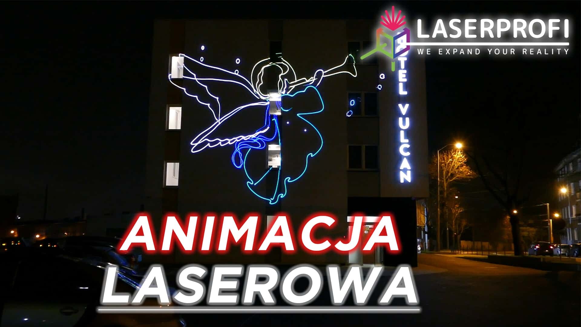 Animacja laserowa na fasadzie budynku hotelu [2019] [Quickshow]